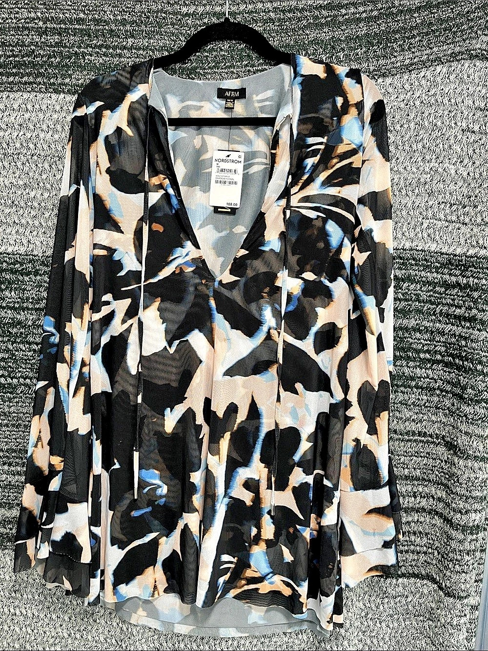 AFRM Shadow Floral Abstract Floral Blouse in Black & Blue Size Medium NWT